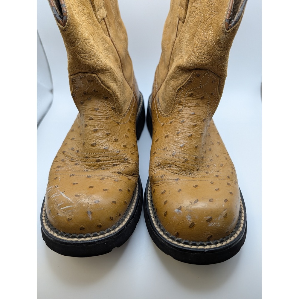 Ariat Fatbaby Womens 9.5B Western Boots Faux Ostrich Suede Tan Brown - Picture 3 of 16